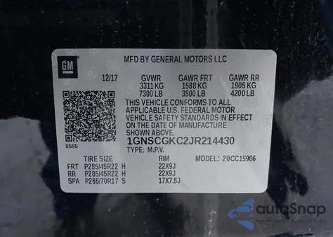 2018 Chevrolet Suburban Ls z USA, uszkodzony, nr VIN 1GNSCGKC2JR214430